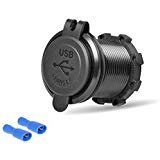 Rydonair Aluminum 4.2A Dual USB Charger Socket Power Outlet 2.1A & 2.1A with Blue LED for Marine, Boat, Car, Golf Cart, UTV, ATV, etc (Black)