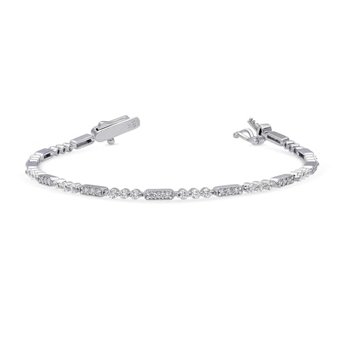 BERRICLE Sterling Silver Vintage Inspired Art Deco Cubic Zirconia CZ Milgrain Chain Bracelet for Women, Rhodium Plated3