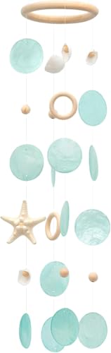 SKOOLOVE Muschel-Windspiel – Handgefertigtes Aquagrünes Capiz-Muschel-Windspiel mit Seestern, Maritimes Dekor für Drinnen und Draußen, Gartendeko, Tolles Geschenk für Frauen, Windspielliebhaber