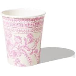 Coterie Pink Toile Paper Cups (Set of 10) - Decorative & Durable Disposable Cups for Bridal Party, Birthday Party, Baby Shower, Tea Party, Spring & Summer Gatherings | 9oz Paper Party Cups