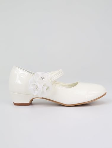 Girls Patent Dress Shoes Low-Heel with Floral Embellish - Ideal for Weddings & Communions2