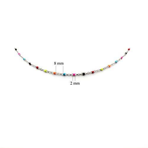 Rainbow Choker Necklace, Stainless Steel Dainty Multi Color Beaded Minimalist Choker Necklace For Women And Teens, Elesea Jewelry - Handmade In Italy (Rainbow, Style 1) #TOP4