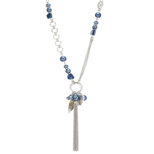 Boho Long Pendant Necklaces for Women Silver Long Sweater Chain with Beaded Tassel Pendant Fashion Costume Jewelry Gifts for Her