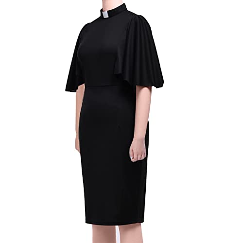 BPURB Catholic Church Women Ruffle Sleeve Pencil Dress Elegant Priest Clergy Dresses with Tab Insert Collar2