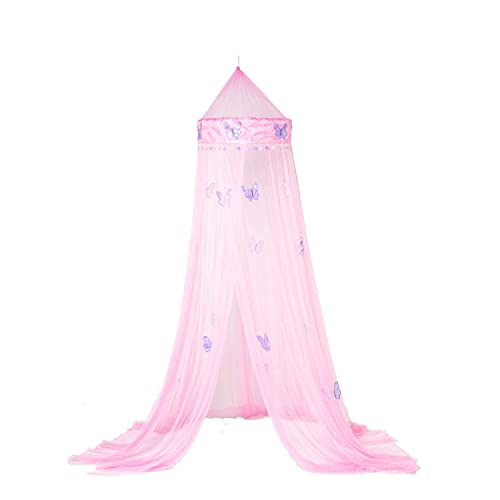 Octorose Butterfly Round Hoop Bed Canopy | Pink Hanging Canopy Bed Decor | Fits Full Crib, Kids Beds, Twin, Queen, & King | Cute & Aesthetic Canopy Mosquito Netting | 100% Polyester Mesh Netting #TOP1