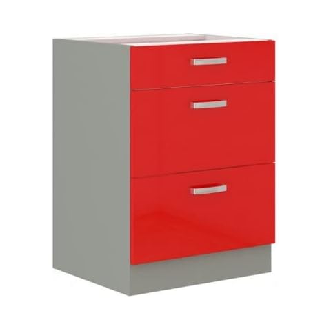 Küchen Unterschrank 60 Rot Glanz Vollauszug Soft-Close Küchenzeile Rose Bianca Cover