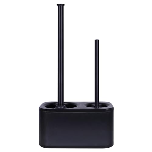 Image of Blue Donuts Toilet Brush and Plunger Set with Holder, Sleek Minimalist Modern Black Bathroom Accessories Toilet Plunger and Toilet Bowl Brush Combo