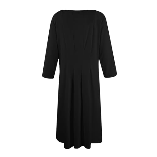 Spring Dresses for Women 2025 3/4 Sleeve Round Neck Church Dresses Pleated Knee Length Dress with Pockets Curvy Dress4