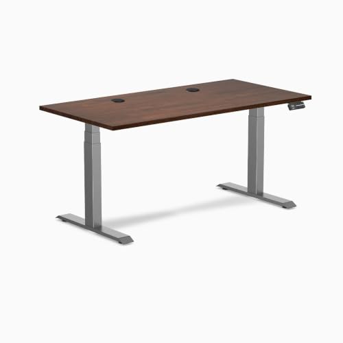 Image of Desky Dual Rubberwood Sit Stand Desk Red Walnut 48 inch Space Gray