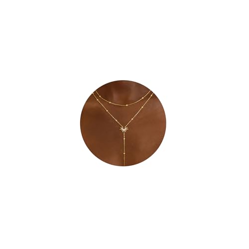 Image of CHESKY Long Necklaces for Women, 14k Gold Plated /Streling Silver Lariat Necklace Dainty Statement Prom Necklace Rosary Cross Sun Drop Pendant Dangle Necklace Gold Prom Jewelry for Women Gifts