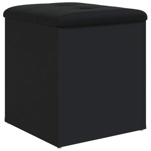 Banc de rangement noir en bois 42cm avec couvercle rabattable