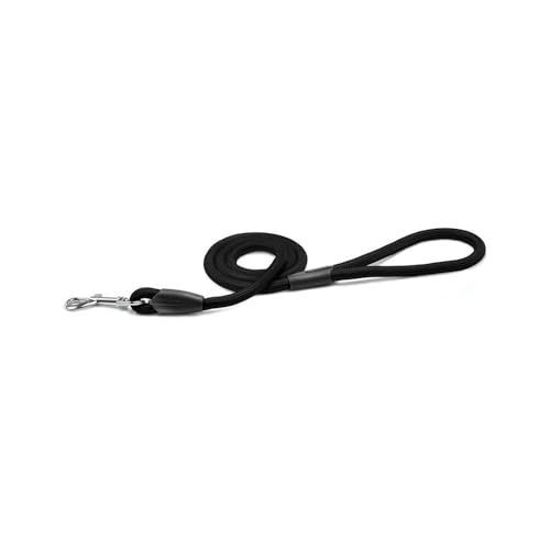 Record, Tubular Dog Leash, Made of Soft and Durable Nylon with Plastic Details, Equipped with Metal Carabiner, Black, Size L