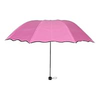 WRITWAA Color Changing Umbrella with Water-Activated Flower Design Compact Threefold Uv Blocking Parasol for Travel Sun and Rain Protection Pink