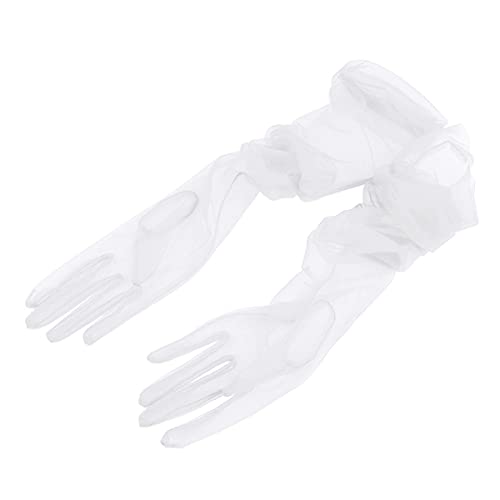 IEFIEL Femme Longs Gants Mariage Soirée Cérémonie Gants Erotique Transparent Uni Gants pour Mariée Partie Sexy Gants de Nuit En Tulle Blanc 55cm Taille unique