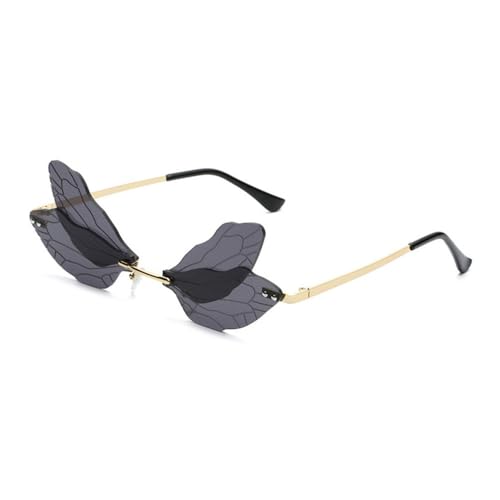 Lunettes de soleil sans monture aile de libellule LVTFCO mode vintage gris