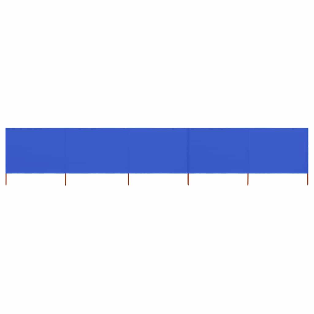 Paravent 5 panneaux bleu azuré 600x120 cm en tissu avec poteaux en bois pour jardin
