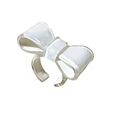 ChungLong0593 Colorful Checkerboard Bow Statement Ring Acrylic Plaid Open Ring for Women Fashionable & Trendy Jewelry Gift-White