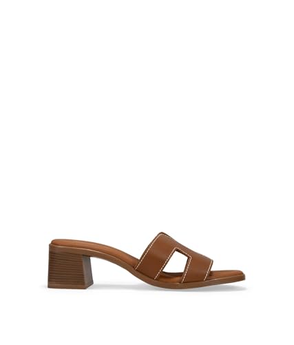 BOSANOVA Sandalias destalonadas para Mujer Estilo Mule en Piel con tacón Cuadrado Efecto Madera. Sin Cierre. Calzado para Mujer Cuero 38