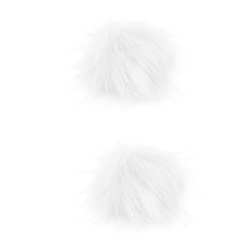 GLSTOY Bola Decorativa de Peluche Sintético Blanco 8-9 Cm Broche, Pack 2 Piezas para Decoración de Sombreros, Zapatos y Ropa, Accesorio Textil Versátil para Uso Diario