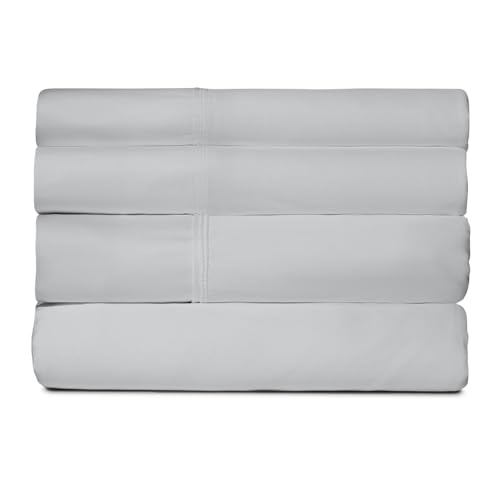 SHEEX - Active Comfort Cooling Sheets Set (Queen) Silver Cloud - Moisture Wicking - 1 Flat Cooling Sheet, 1 Fitted Cooling Sheet, 2 Cooling Pillow Covers - Wrinkle Free - Sleep Aid