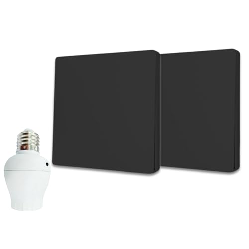Interrupteur sans fil et sans pile Auto alimenté Noir - Écologique - Qualité Pro - Va et vient RF - KIT 2 télécommande mural + 1 Douille à vis E27 Adaptateur Radio - Longue Distance - 200 m