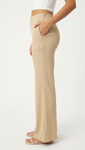 Image of Mehrang High Waisted Wide Leg Ribbed Knit Trousers with Pockets | Casual and Stretchy Pants | for Women