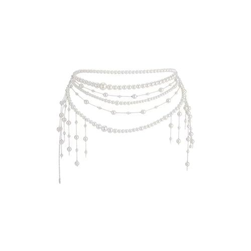Multilayer Imitation Pearl Waist Chain for Women Trendy Waistband White Pearl Body Chain Long Tassel Pendant Waist Chain Wedding Bridal Dress Belt Fashion Trend Metal Chain Body Chain Jewelry