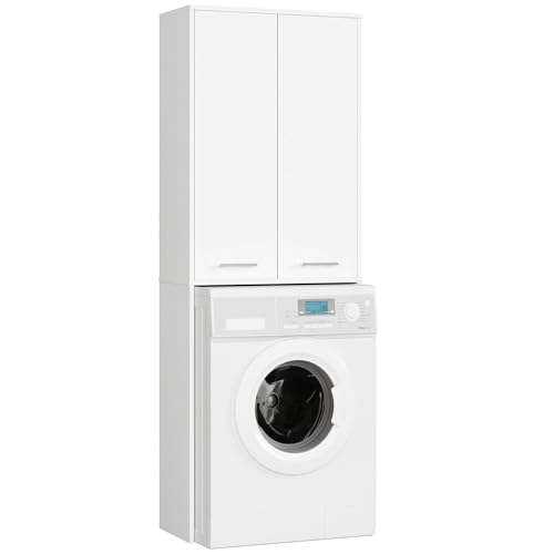 AKORD | Columna de Pared para empotrar Lavadora | Mueble Alto con 2 Puertas | Mueble contenedor de baño | CajoNero para Lavadora | 64x180x30 cm | Peso 30 kg | Blanco