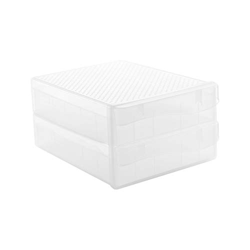 Hemoton Porta-ovos de grande capacidade, bandeja de ovo de camada dupla, refrigerador, caixa de armazenamento de plástico, empilhável, caixa de bolinhos de massa