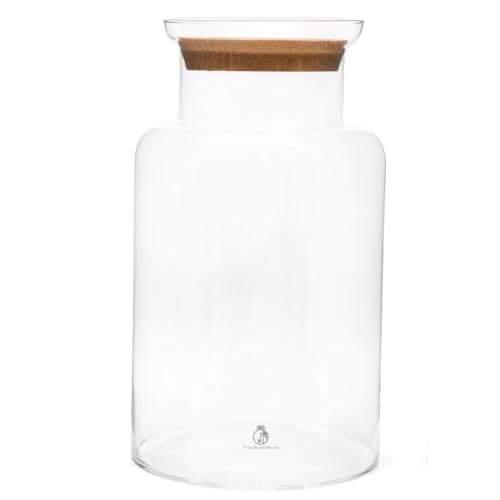 Extra Tall Mouth-blown Glass Terrarium Jar with Cork Lid – H: 45 cm x D: 25 cm – Handmade Closed Glass Container for Indoor Plants, Decorative Terrariums & Botanical Displays