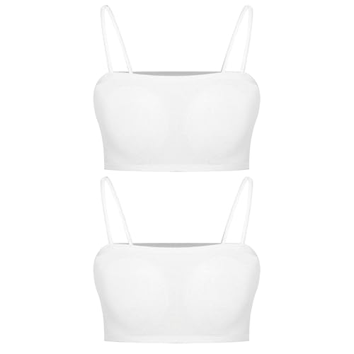 Crop Cami Bras for Girls Padded Training Bra with Adjustable Straps Stretch Cotton Bralette