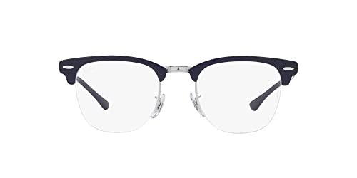 Ray-Ban RX3716VM Clubmaster Metal Square Prescription Eyewear Frames, Blue on Silver/Demo Lens, 50 mm
