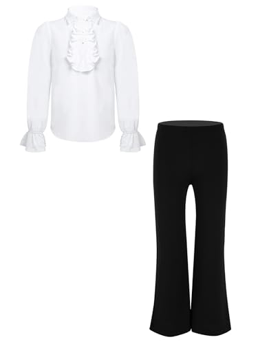 Linjinx Kids Boys Renaissance Victorian Costume Steampunk Gothic Ruffled Shirt With Pants Jazz Dance Costume White&Black 6 Years