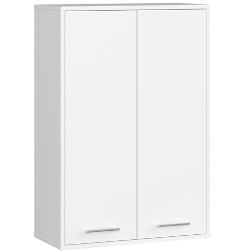 AKORD Meuble Salle de Bain Suspendu Fin 64 cm - 2 Portes, 4 Étagères - Armoire Murale 64x94x30 cm - Meuble Haut WC - Compact, Moderne - Idéal pour Petits...