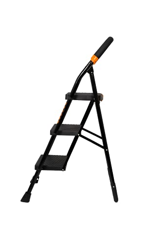 PARASNATH alloy steel Black Diamond Folding Ladder with Wide Steps 3 Steps Ladder 3.2 Ft Made in India