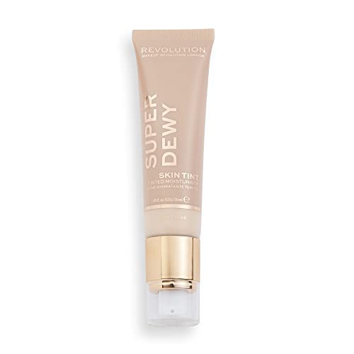 Revolution Superdewy Tinted Moisturiser, Light Coverage Makeup, Evens Skin Tone, Light Beige, 1.85fl.oz/55ml