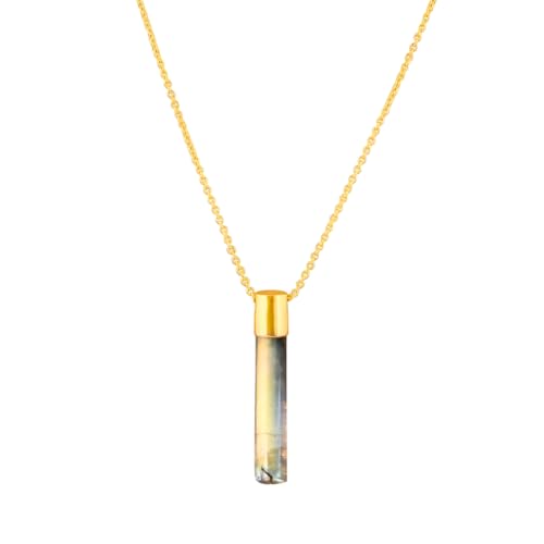 Gempires Gemstone Cylinder Pendant Necklace – 1.5″ Genuine Polished Gemstone on 14k Gold-Plated Adjustable Chain – Minimalist Layered Statement Jewelry Gift for Women