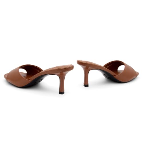 Image of Shoe Land Women's Low Heels Stiletto Heeled Slides, Open Toe One Band Slip-On Heeled Mules - Dressy Heeled Sandals for Prom, Party Wedding and Vacation