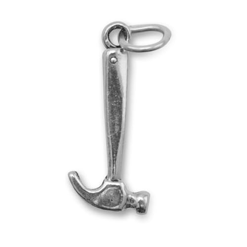 Pendentif marteau en argent sterling 925 oxydé 9 mm x 25 mm pour femme