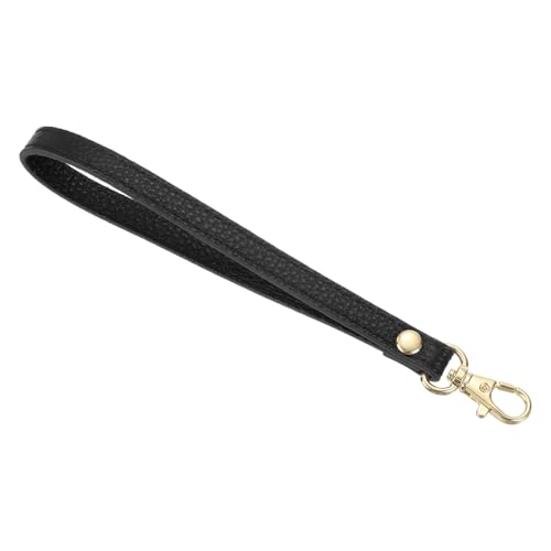 sourcing map Leather Wristlet Strap, 190mm/7.48" Hand Wrist Lanyard Leather Replacement Wrist Strap for Clutch Wallet Keychain Bag DIY (Black, Gold)