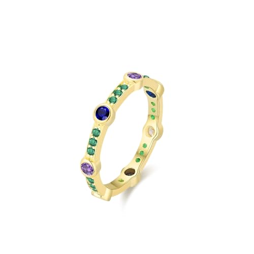 KnSam Anillos de boda de oro blanco Au 375/585/750, brillante fila anillos de pareja con zafiro azul lila, oro blanco 9 K/14 K/18 K, anillos de boda laboratorio creado esmeralda, talla 47 – 65, Oro