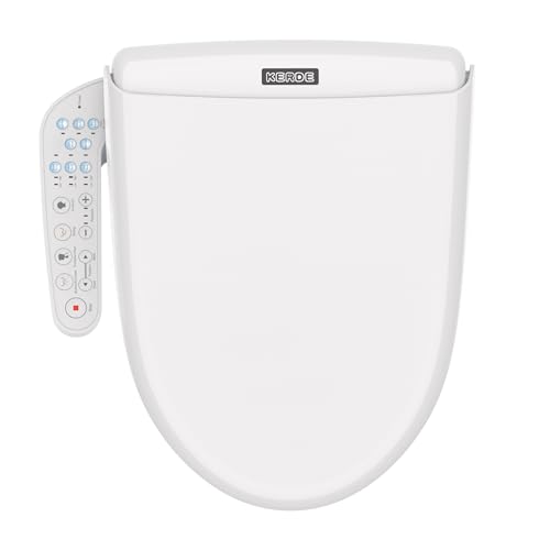 KERDE 08 Smart Electric Bidet Toilet Seat with Warm Air Dryer​ Heated Adjustable Warm Water Seat Temperature Self-Cleaning Nozzle Easy Installation for Most Toilets Elongated (Armrest-Control Model)