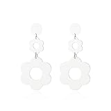 60s 70s Vintage Daisy Flower Floral Drop Dangle Earring for Women Bohemian Retro Resin Acrylic Petal Statement Earring Lovely Jewelry Birthday Gift-I white