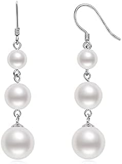 Sterling Silver Drop Earrings, Long Dangly Earingsings, Shell Pearl Hypoallergenic Piercing Ear Rings for Women, Birthday Jewellery Gifts for Her