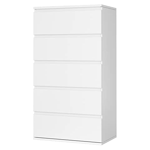 FOREHILL Chest of Drawers White Dresser Storage Cabinet with 5 Drawers 100cm Cupboard Floor Standing Storage Unit for Hallway Bedroom Living Room 55x33x100cm Cover