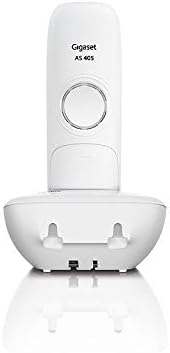 Posteriore view of the Gigaset AS405 base station, showing ports for power and telephone line, and wall-mounting holes.