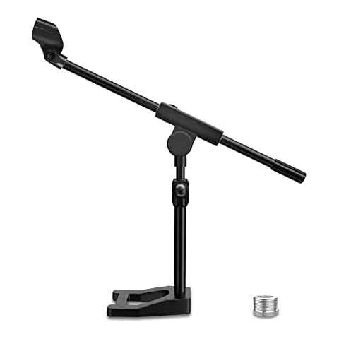 Mictop Desktop Microphone Stand, Adjustable Mic Stand with Boom Arm, Mic Clip Holder and 3/8" to 5/8" Screw Adapter for Dynamic Microphone and Blue Snowball, Blue Yeti, Kick Drums, Guitar Amps Cover