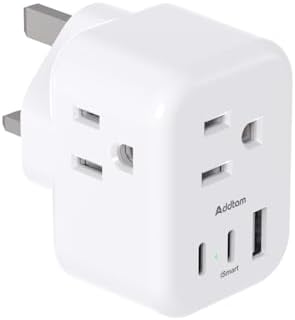 Addtam US to UK Travel Plug Adapter with3 Outlets 3 USB Ports(2 USB C)