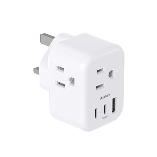 Addtam US to UK Ireland Travel Plug Adapter, Type G Power Plug Adapter with 3 Outlets 3 USB Ports(2...