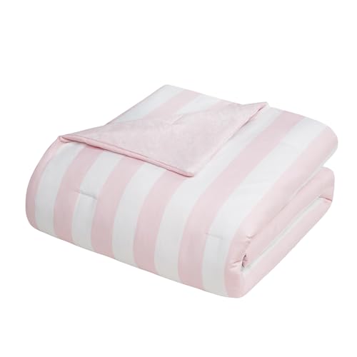 Image of Juicy Couture Cabana Stripe Reversible Bedding Set - King Size - Dogwood Pink /White Stripe Print - 6 Piece Set - Includes 1 104 inch x 90 inch Comforter, 3 Decorative Pillows, 2 Shams